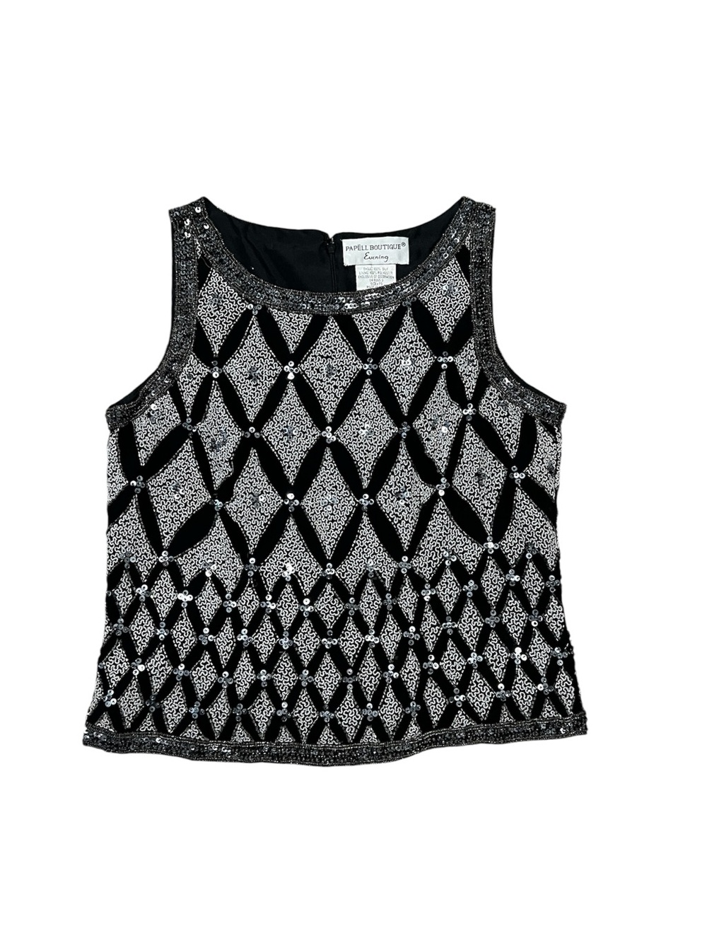 VINTAGE PAPELL BOUTIQUE evening sleeveless top sequins and bead work PETITE SML